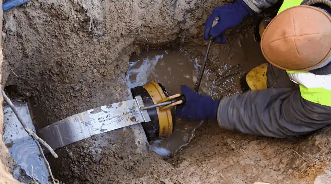 Technician performing underground drainage repair for foundation protection and gutter systems in Duluth, MN